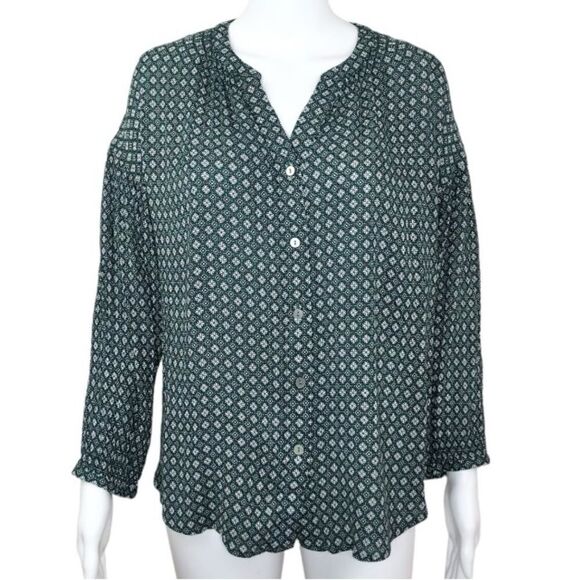 J.Jill Women’s Green Geometric Long Sleeve Button Front Blouse Top Size M - Picture 1 of 8